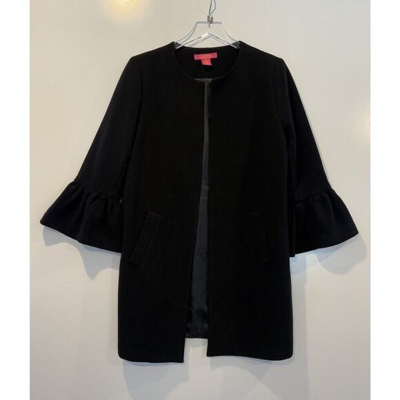Catherine Malandrino Black Open Front Long Blazer‎ Jacket Coat Womens Size 10 - Picture 1 of 4